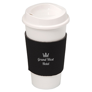DA7437-NYC PLASTIC CUP WITH NEOPRENE SLEEVE-White cup with Black sleeve